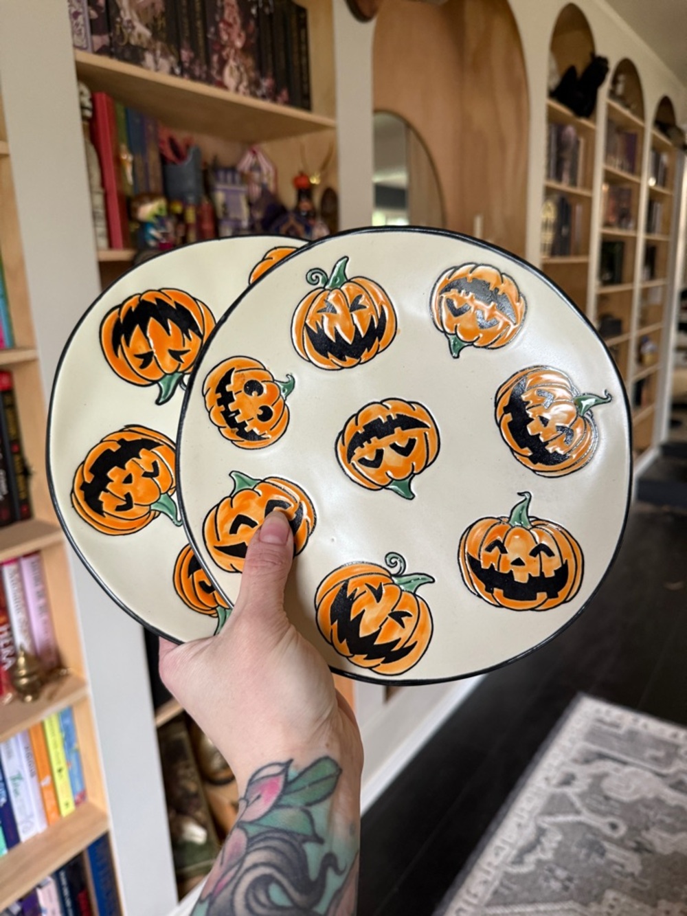 2 Eli + Ana handmade Ceramic Pumpkin Plates - Cream & Orange